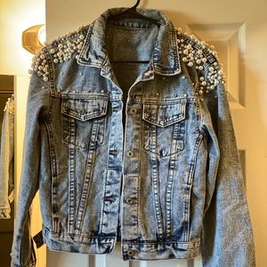 Pearl and rhinestone bedazzled Denim Jacket. Never worn. Great condition